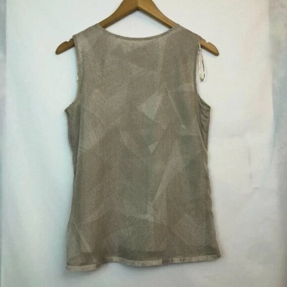 NEW NWT H HALSTON Shell Eyelash Fringe Beige Tan Sleeveless Geometric Tank Top - Picture 7 of 7